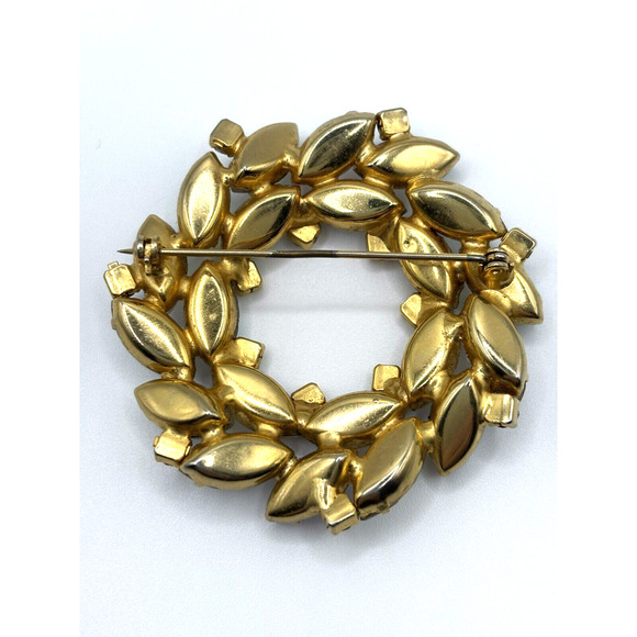 VTG Rhinestone Brooch AB Wreath Marquise Round Gold Tone J1-3020 - Picture 2 of 10